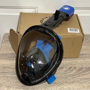 Full Face Snorkel Mask w/ Dry Top System Foldable Snorkle Black/Blue Youth S/M